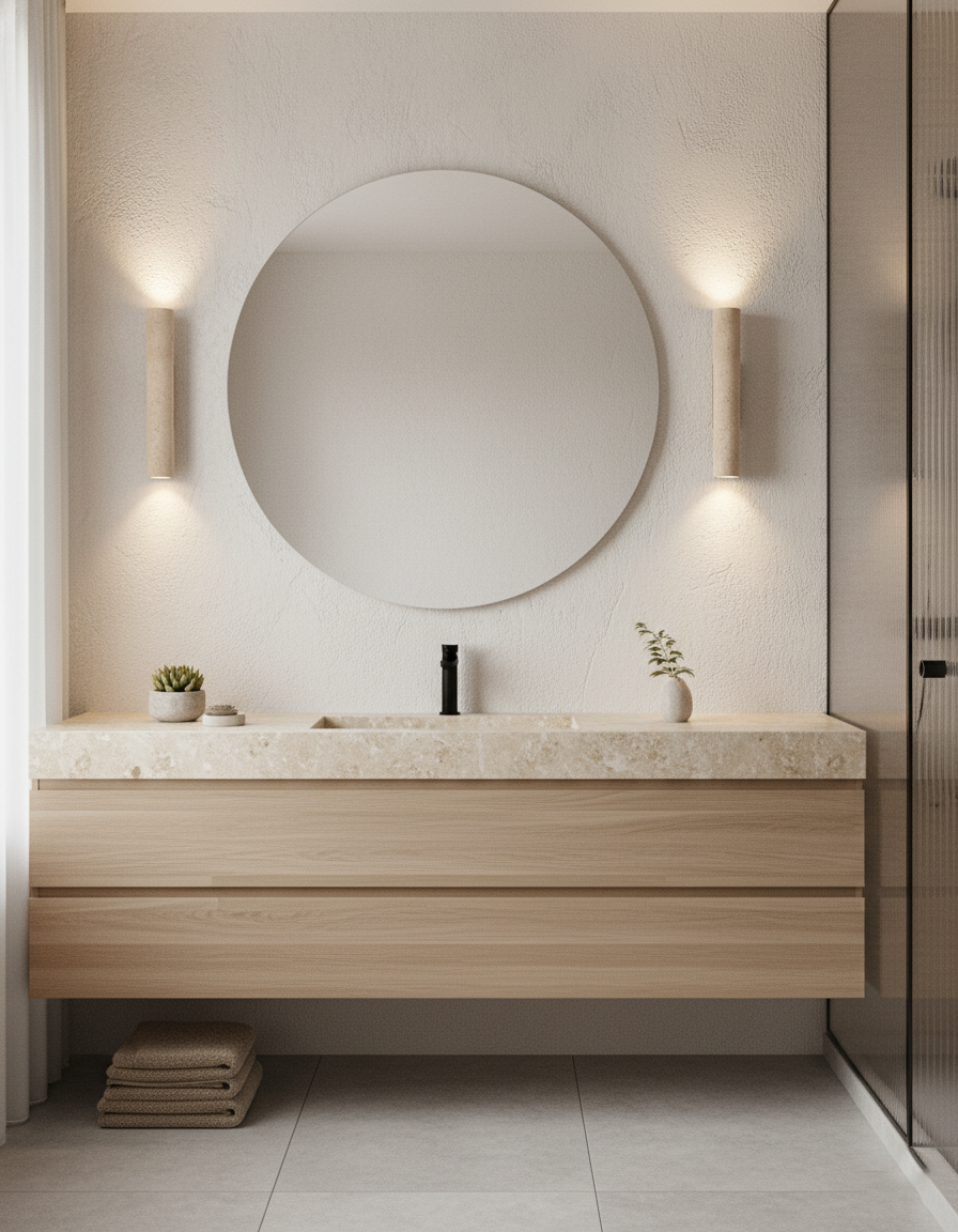 Beige Travertine Wall Light – Walnut Base