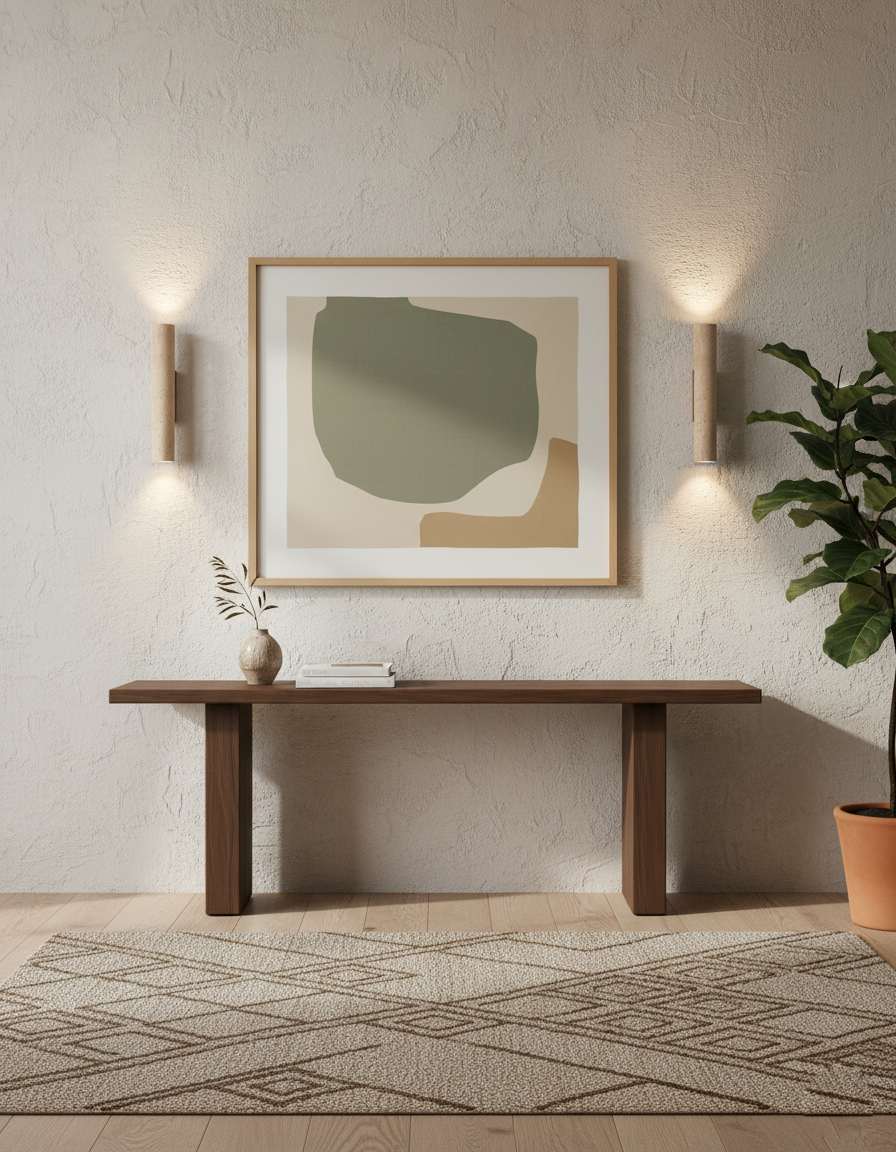 Beige Travertine Wall Light – Walnut Base