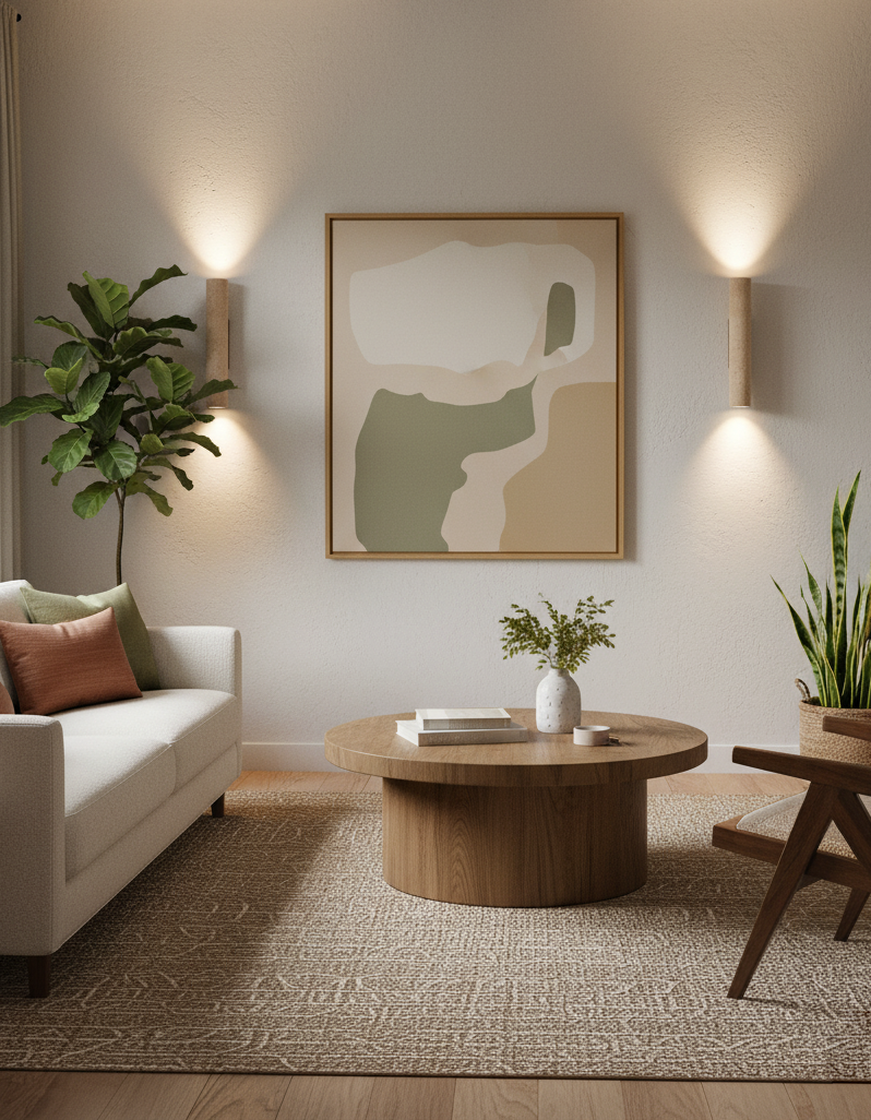 Beige Travertine Wall Light – Walnut Base