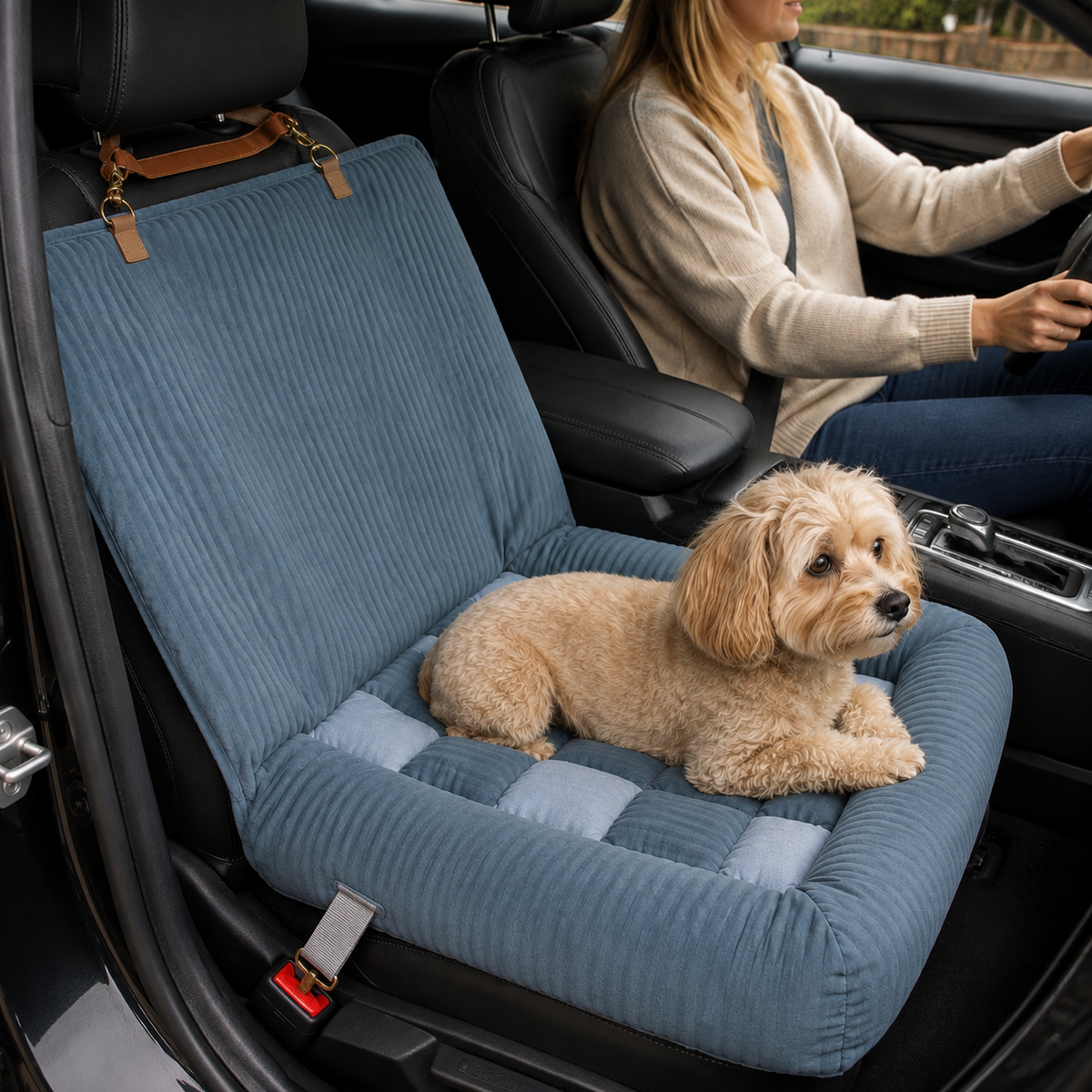 Dog Car Seat – Comfortable with Safety Bolster and Checkerboard Pattern