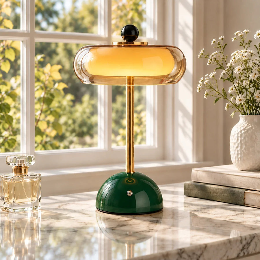 Glass Table Lamp with Alabaster Shade for Living Room and Bedroom