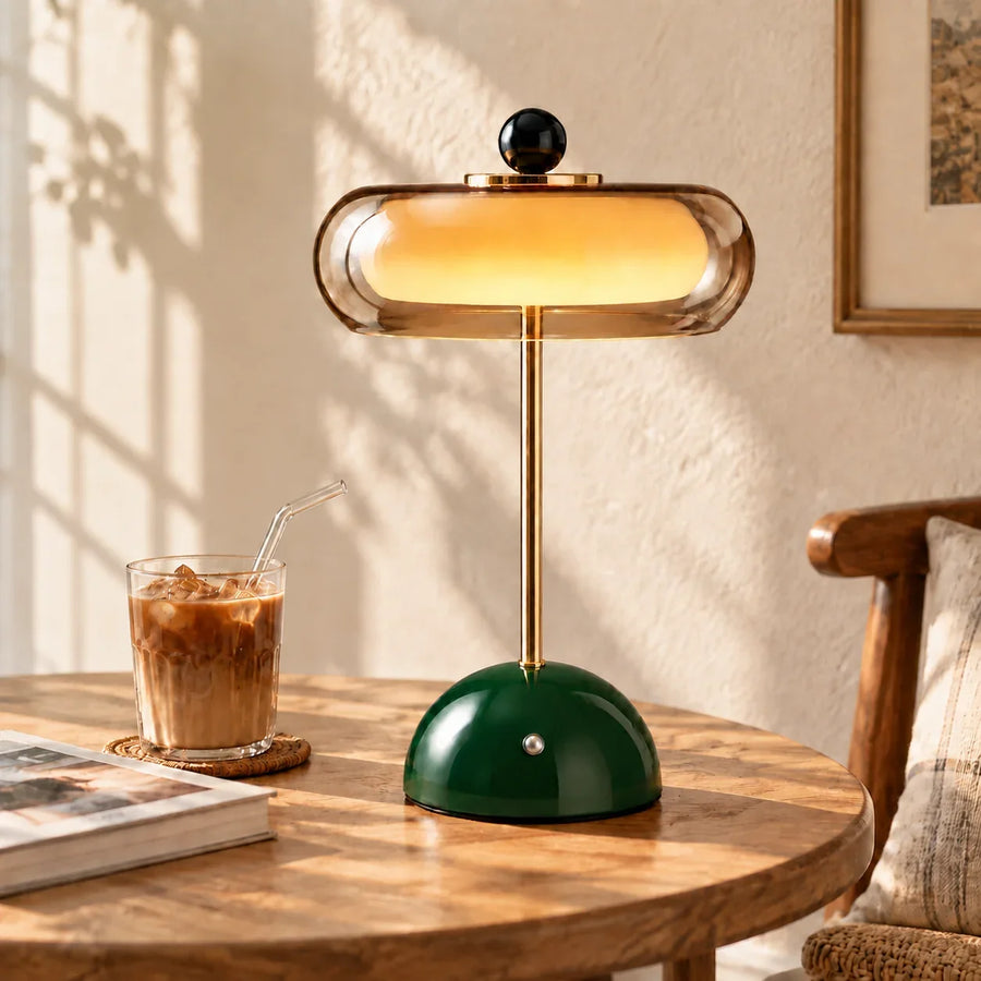 Glass Table Lamp with Alabaster Shade for Living Room and Bedroom