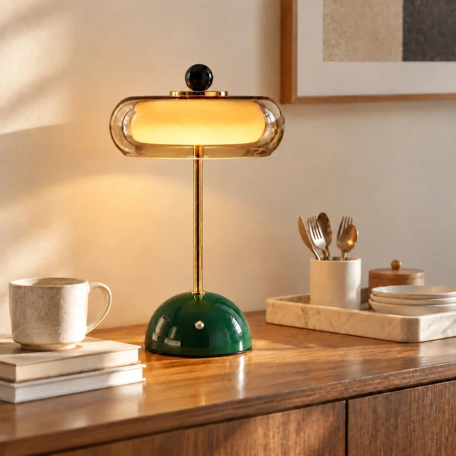 Glass Table Lamp with Alabaster Shade for Living Room and Bedroom