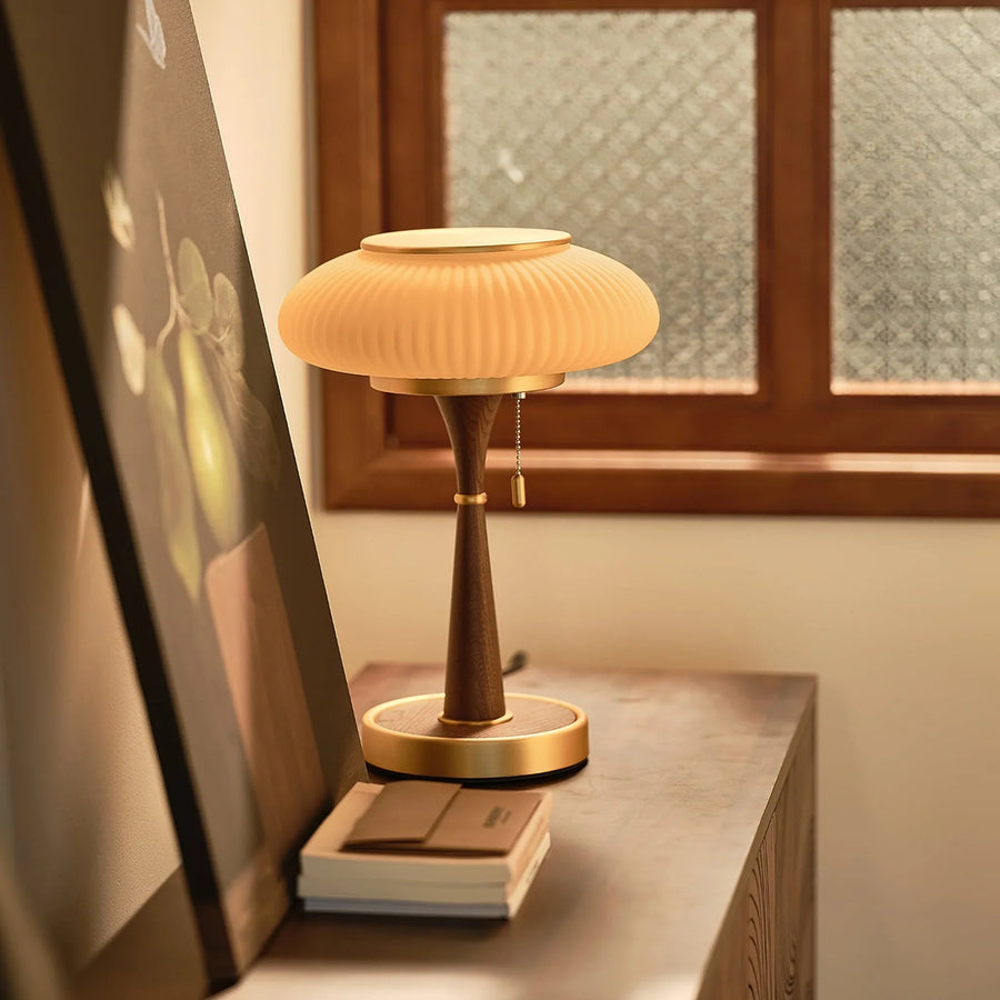 Glass and Walnut Table Lamp