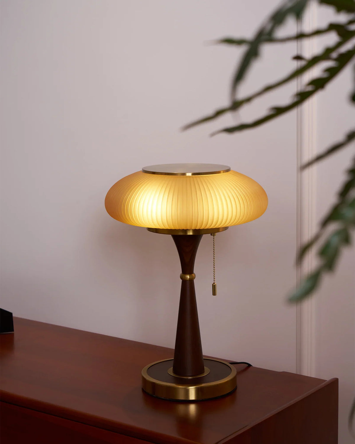 Glass and Walnut Table Lamp