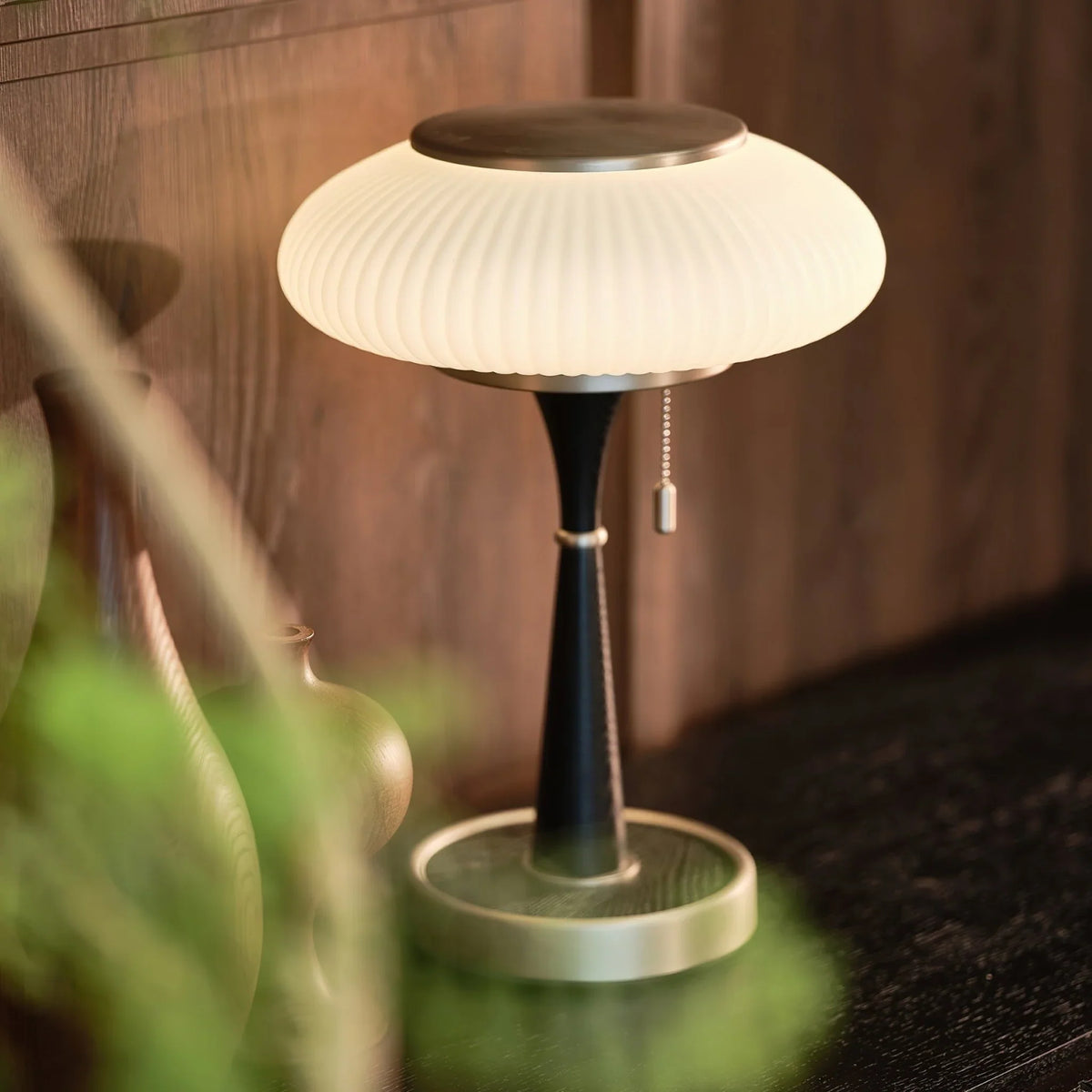 Glass and Walnut Table Lamp