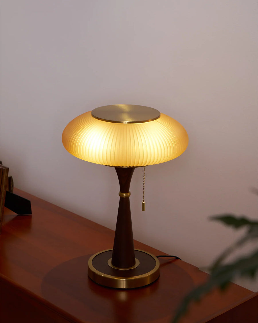 Glass and Walnut Table Lamp