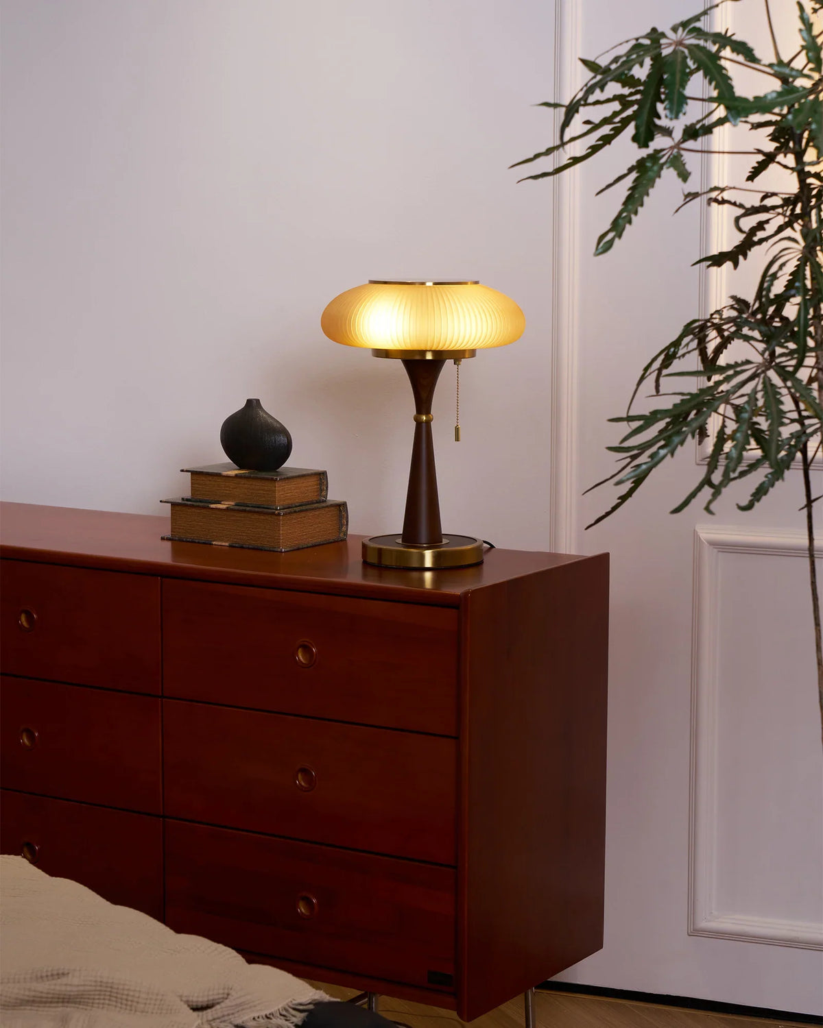 Glass and Walnut Table Lamp