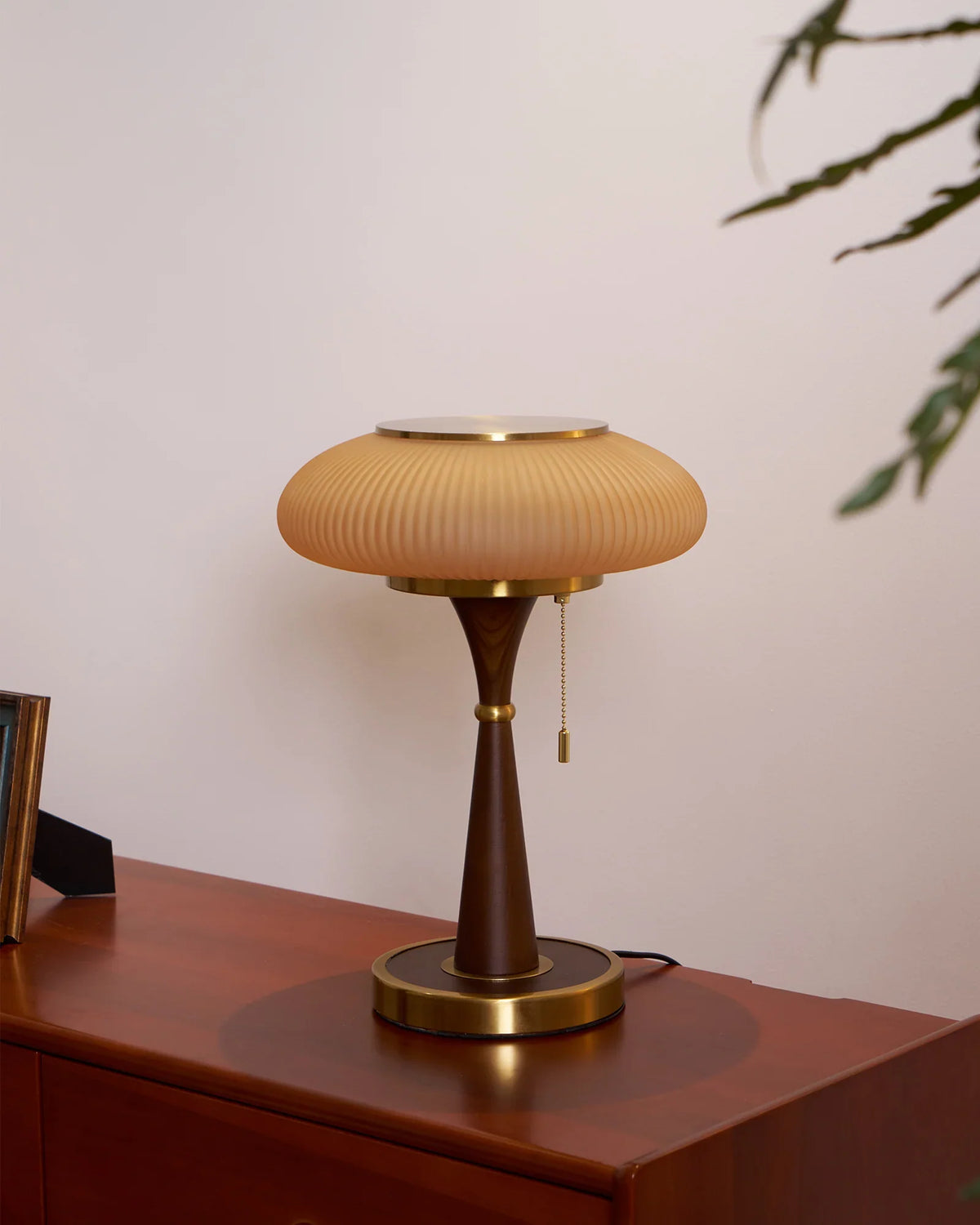 Glass and Walnut Table Lamp