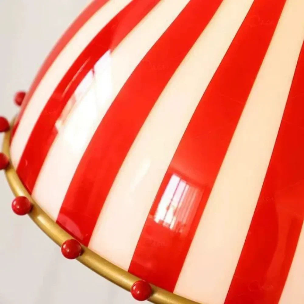 Metal Table Lamp with Red Striped Shade and Gold-Plated Details