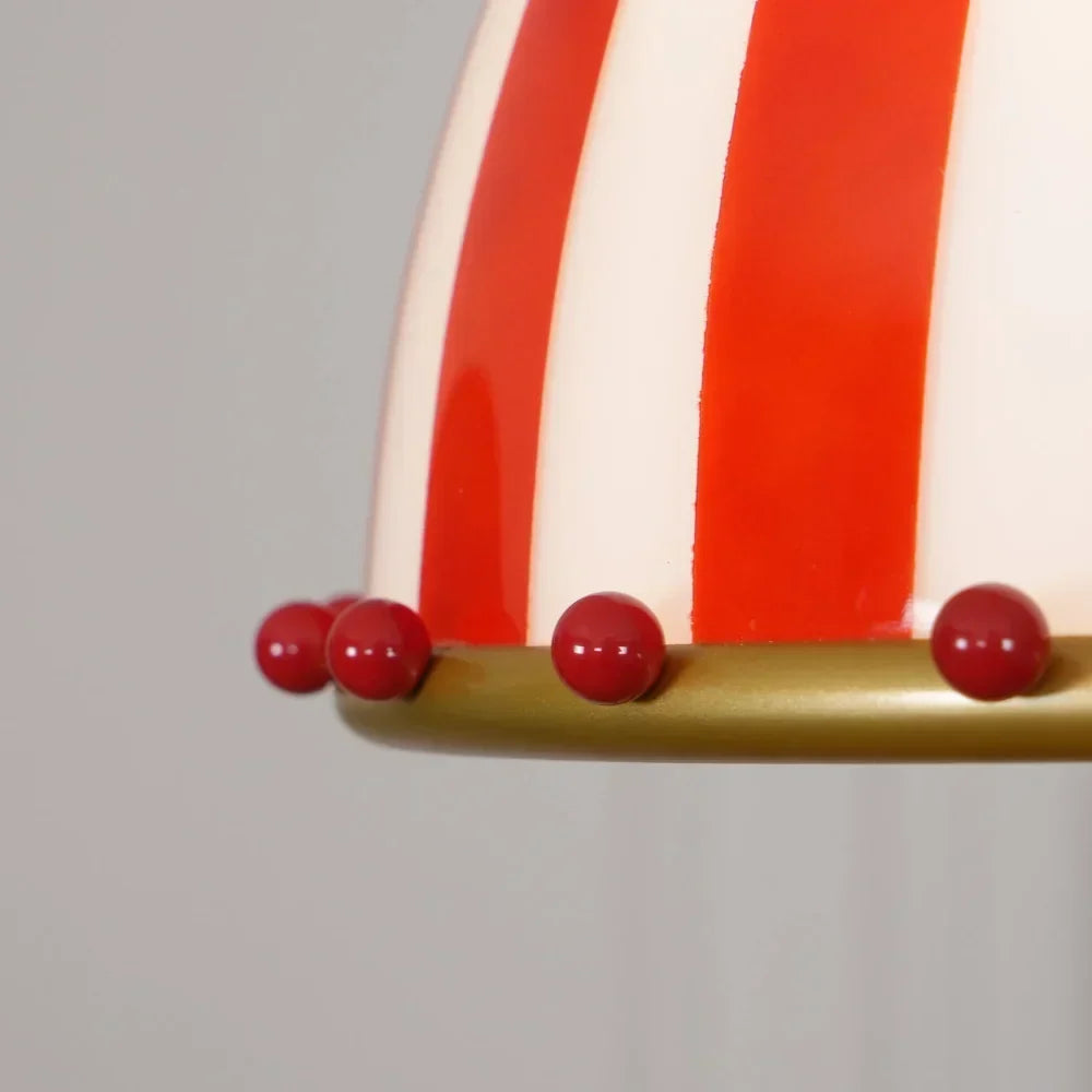 Metal Table Lamp with Red Striped Shade and Gold-Plated Details