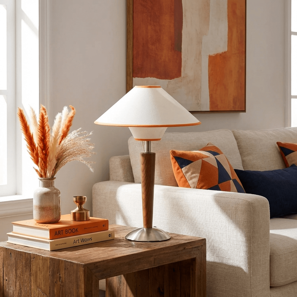 Wooden Table Lamp – Classic Design with Warm Light and Metal Base
