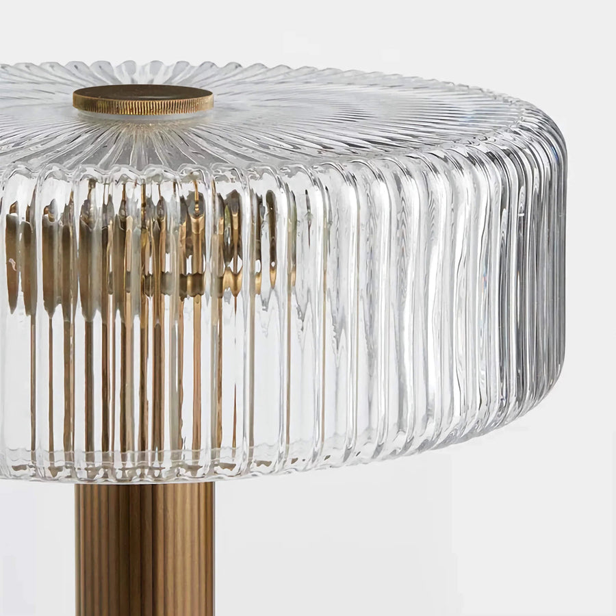 Table Lamp with Hammered Copper Base and Ribbed Glass Shade – Vintage Design, Dimmable