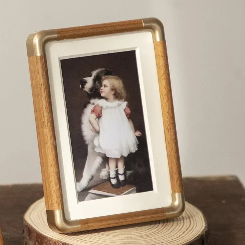 Solid Wood and Brass Tabletop Photo Frame – Vintage Design