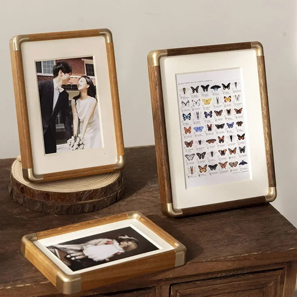 Solid Wood and Brass Tabletop Photo Frame – Vintage Design