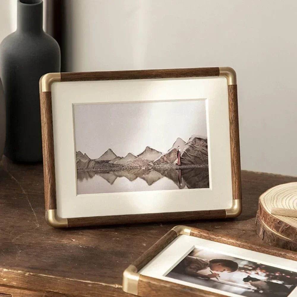 Solid Wood and Brass Tabletop Photo Frame – Vintage Design