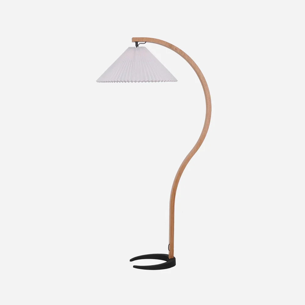 Arched Birch Floor Lamp with Pleated Shade for Living Room and Reading Nook