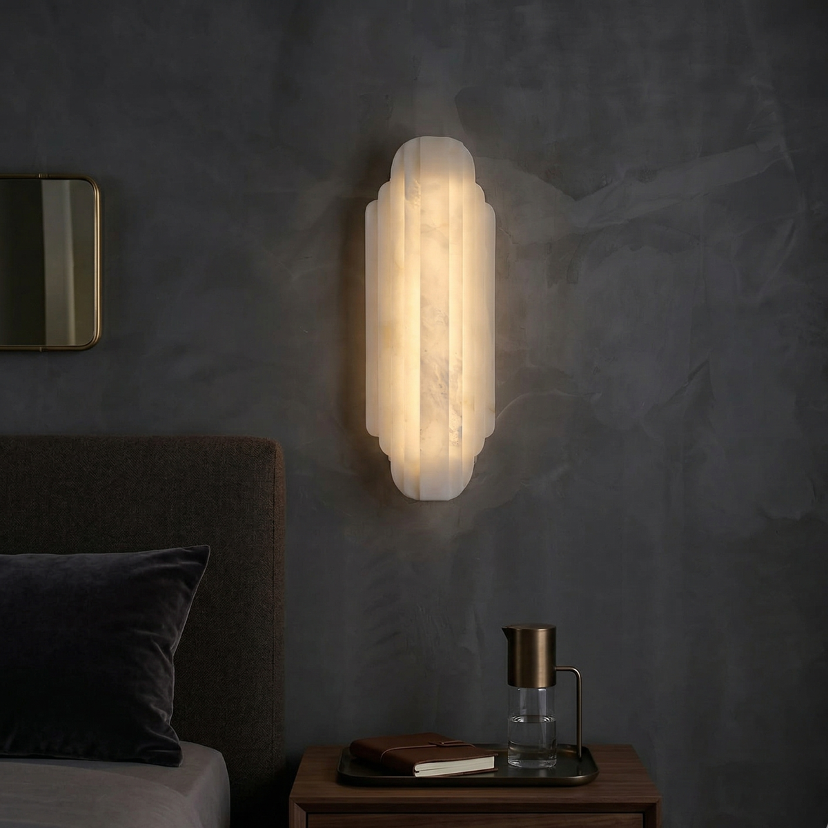 Dimmable Alabaster Wall Light with Metal Base – Ideal for Living Rooms and Hallways