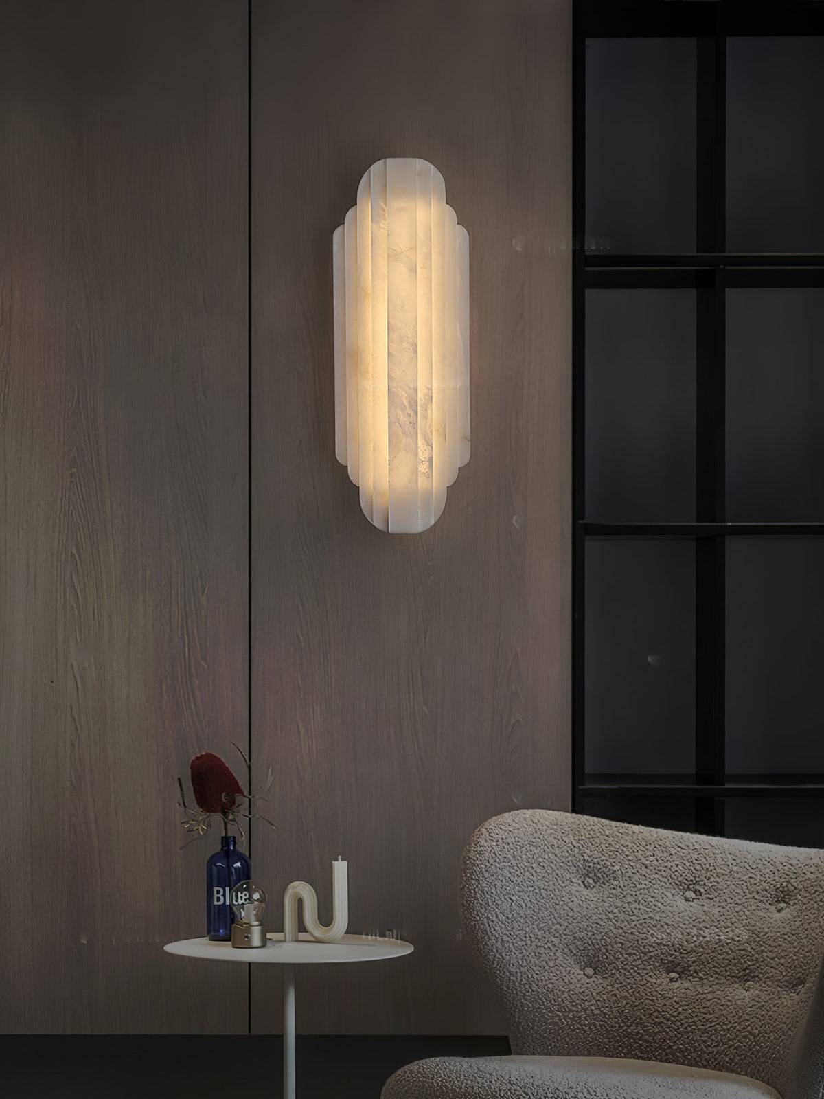 Dimmable Alabaster Wall Light with Metal Base – Ideal for Living Rooms and Hallways
