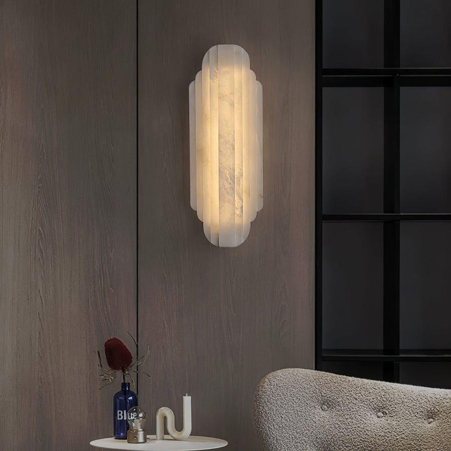 Dimmable Alabaster Wall Light with Metal Base – Ideal for Living Rooms and Hallways