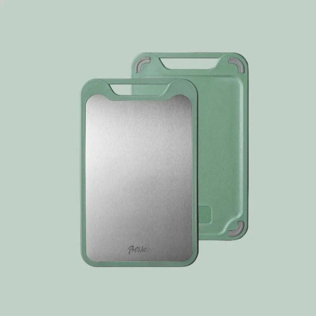 Double-Sided Stainless Steel and PP Cutting Board – Juice Groove and Built-in Garlic Grinder