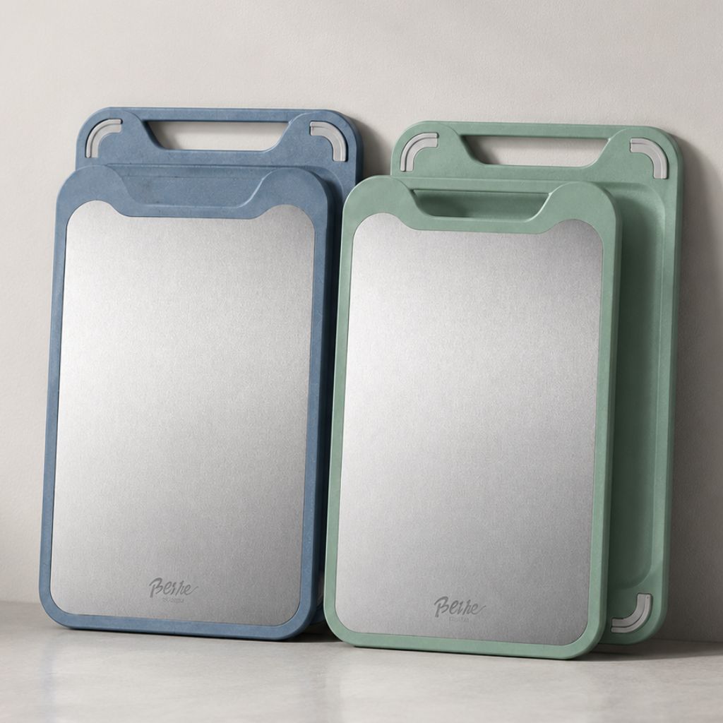 Double-Sided Stainless Steel and PP Cutting Board – Juice Groove and Built-in Garlic Grinder