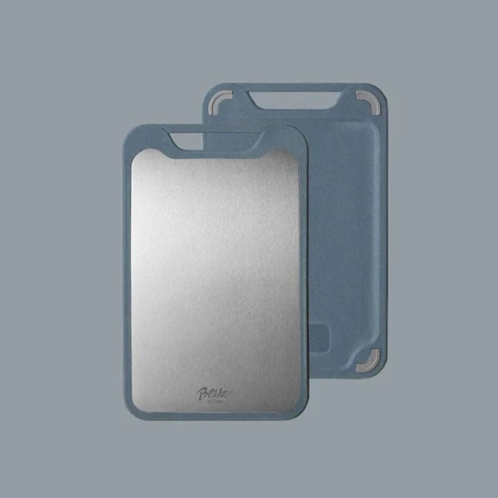 Double-Sided Stainless Steel and PP Cutting Board – Juice Groove and Built-in Garlic Grinder