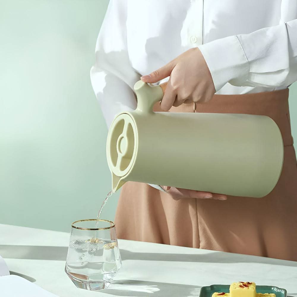 Double-Walled Glass Pitcher with Wooden Handle and Lid for Hot and Cold Drinks