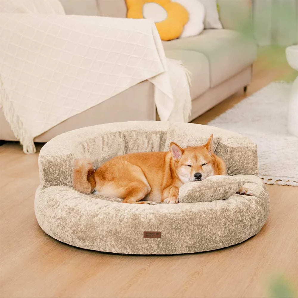Donut Dog Bed in Soft Diamond Velvet with Orthopedic Support and Removable Cushion