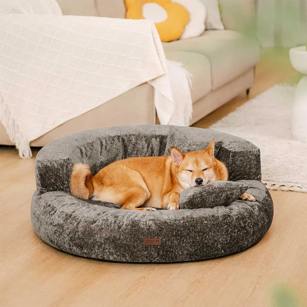 Donut Dog Bed in Soft Diamond Velvet with Orthopedic Support and Removable Cushion
