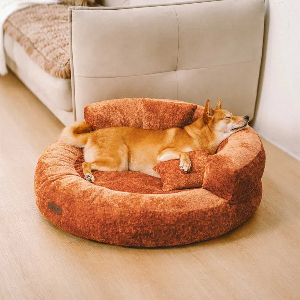 Donut Dog Bed in Soft Diamond Velvet with Orthopedic Support and Removable Cushion