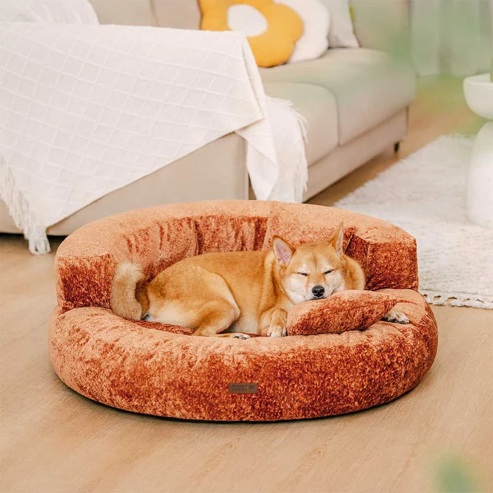 Donut Dog Bed in Soft Diamond Velvet with Orthopedic Support and Removable Cushion