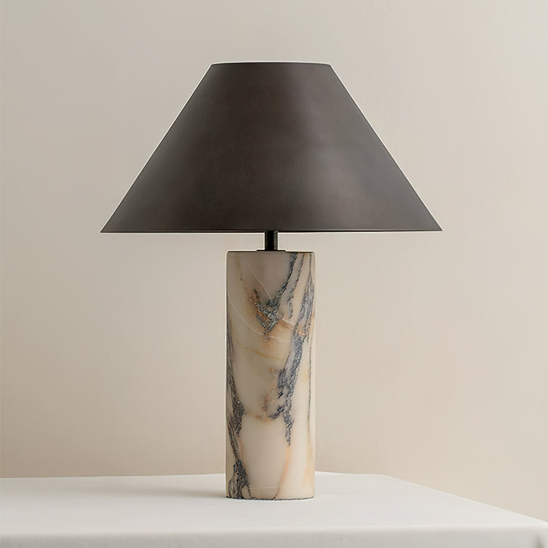 Exclusive Marble Table Lamp – Sculptural Cylinder Base with Elegant Black Shade