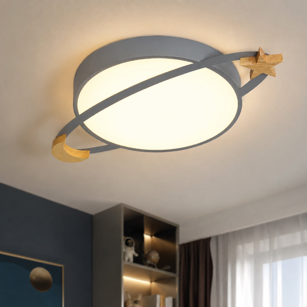 Recessed Metal Ceiling Light with Wooden Moon and Star – Energy-Saving LED