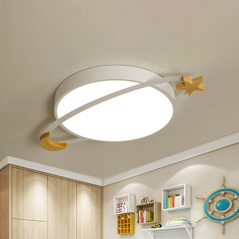Recessed Metal Ceiling Light with Wooden Moon and Star – Energy-Saving LED