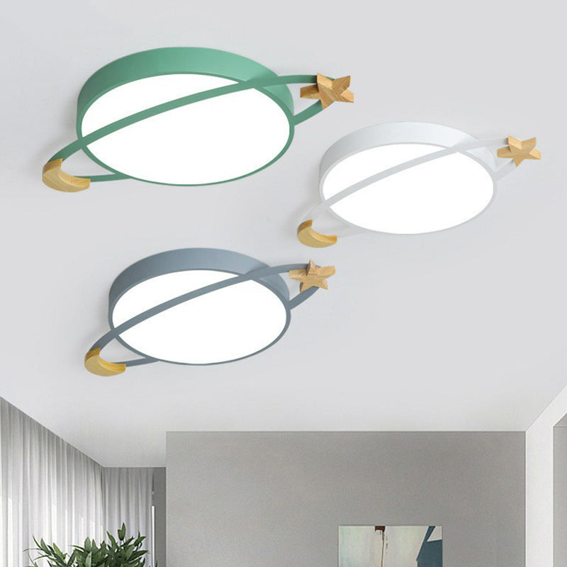 Recessed Metal Ceiling Light with Wooden Moon and Star – Energy-Saving LED