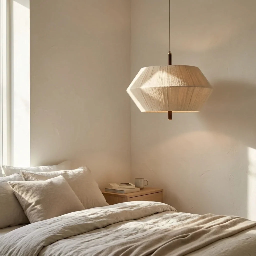 Geometric Wrapped Wire Pendant Light with Walnut Details