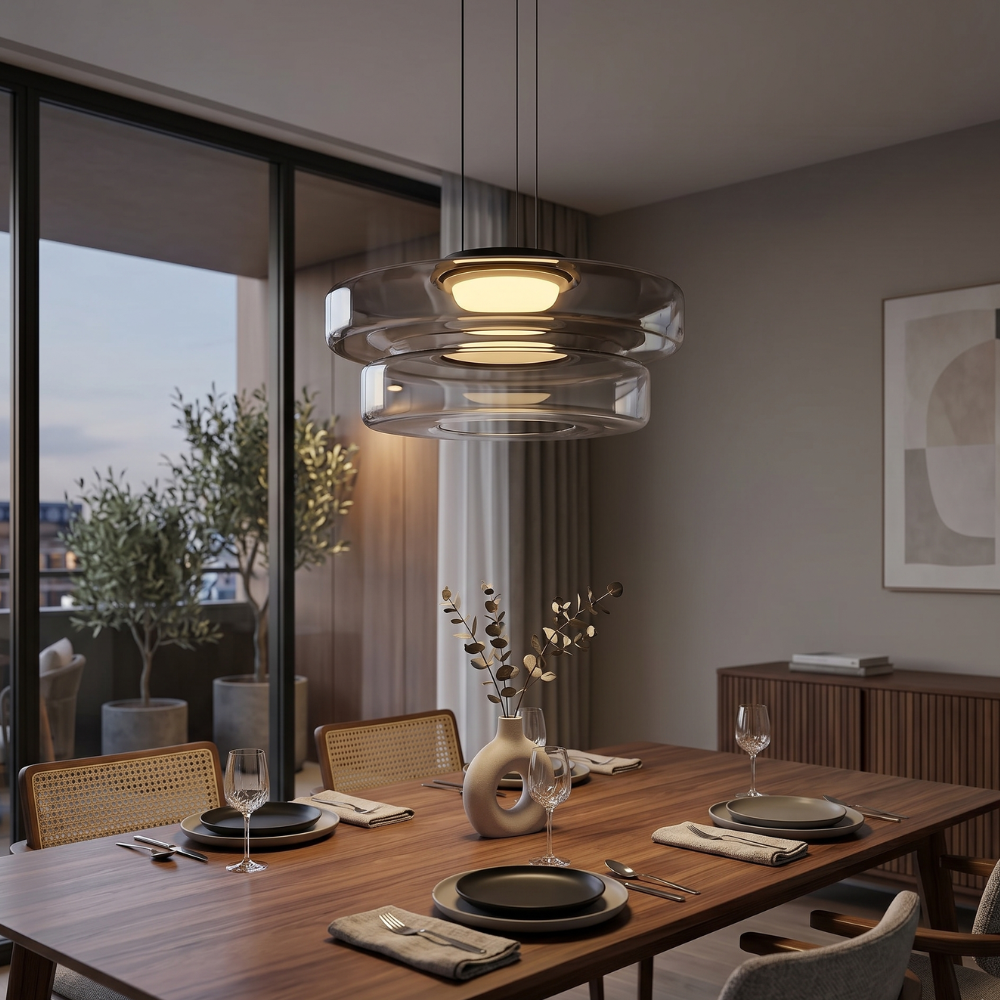 Glass Pendant Light – Layered Tinted Glass Design with Adjustable Height