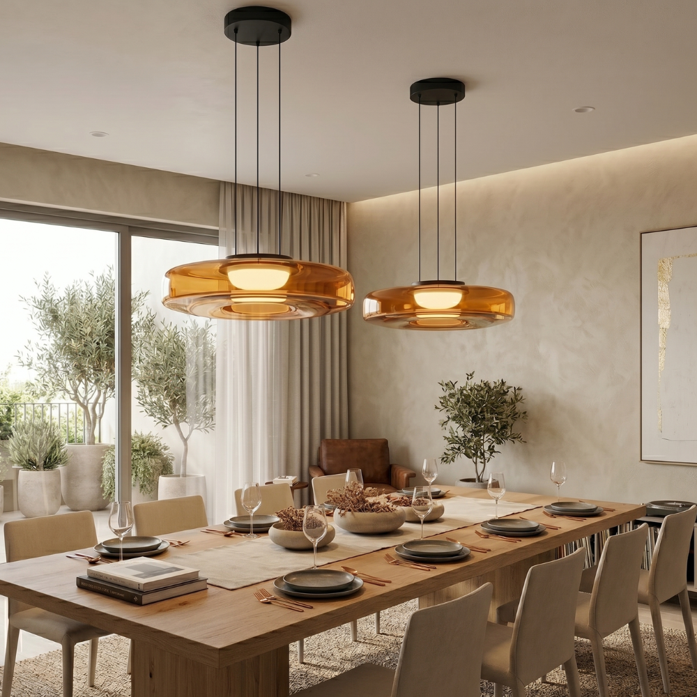 Glass Pendant Light – Layered Tinted Glass Design with Adjustable Height