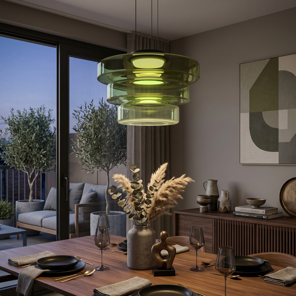 Glass Pendant Light – Layered Tinted Glass Design with Adjustable Height