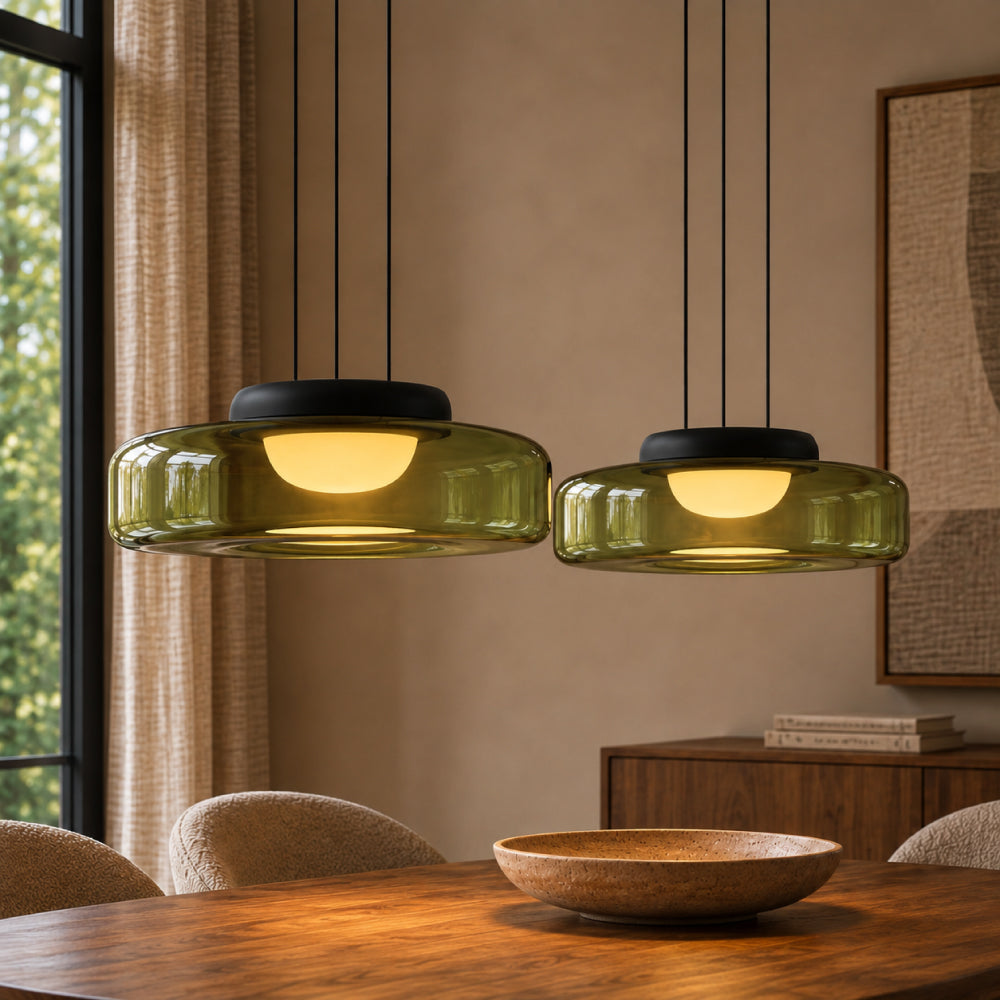 Glass Pendant Light – Layered Tinted Glass Design with Adjustable Height