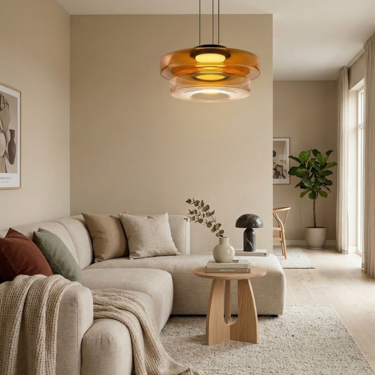 Glass Pendant Light – Layered Tinted Glass Design with Adjustable Height