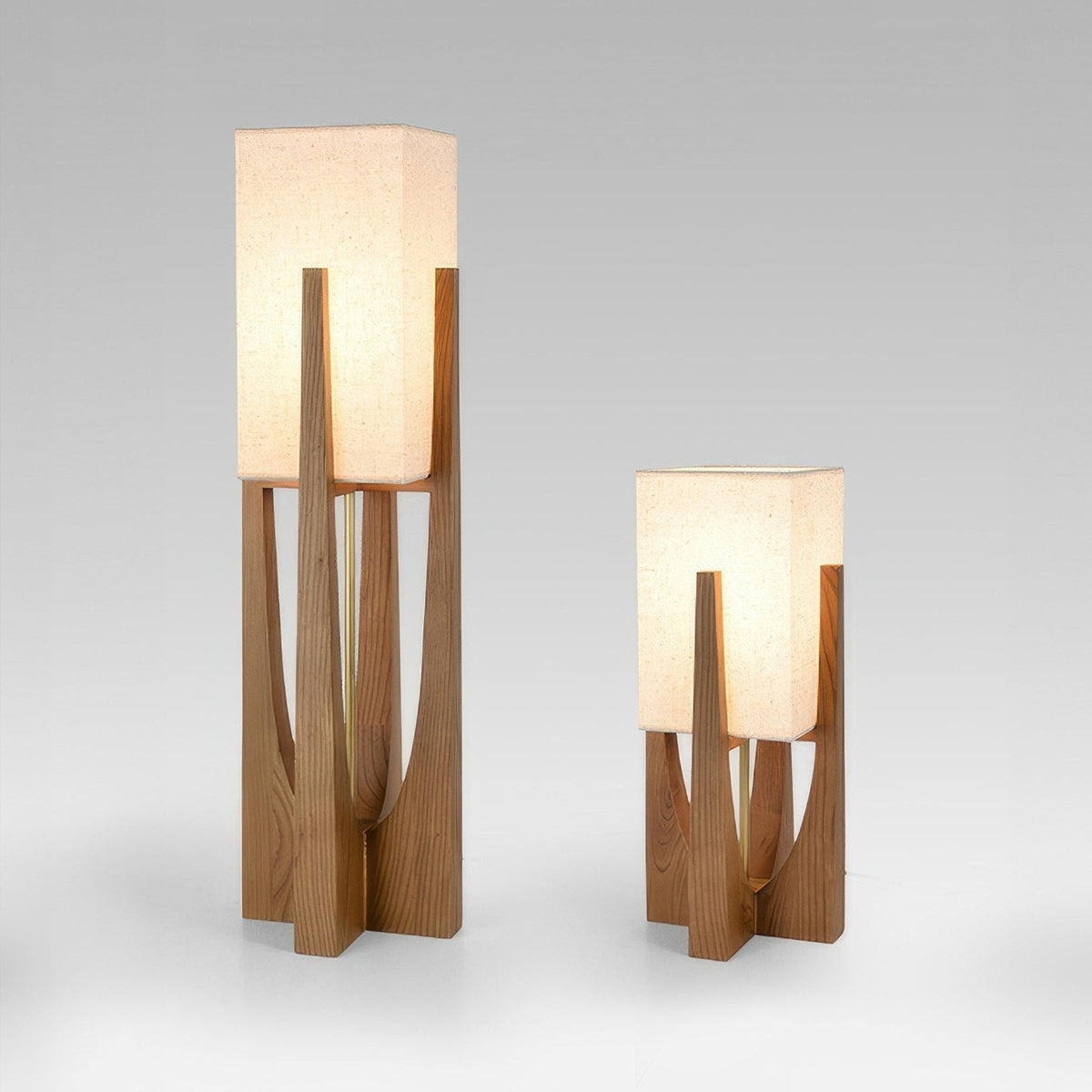 Wabi-Sabi Floor Lamp – Fabric Shade and Wood Base with Warm Light