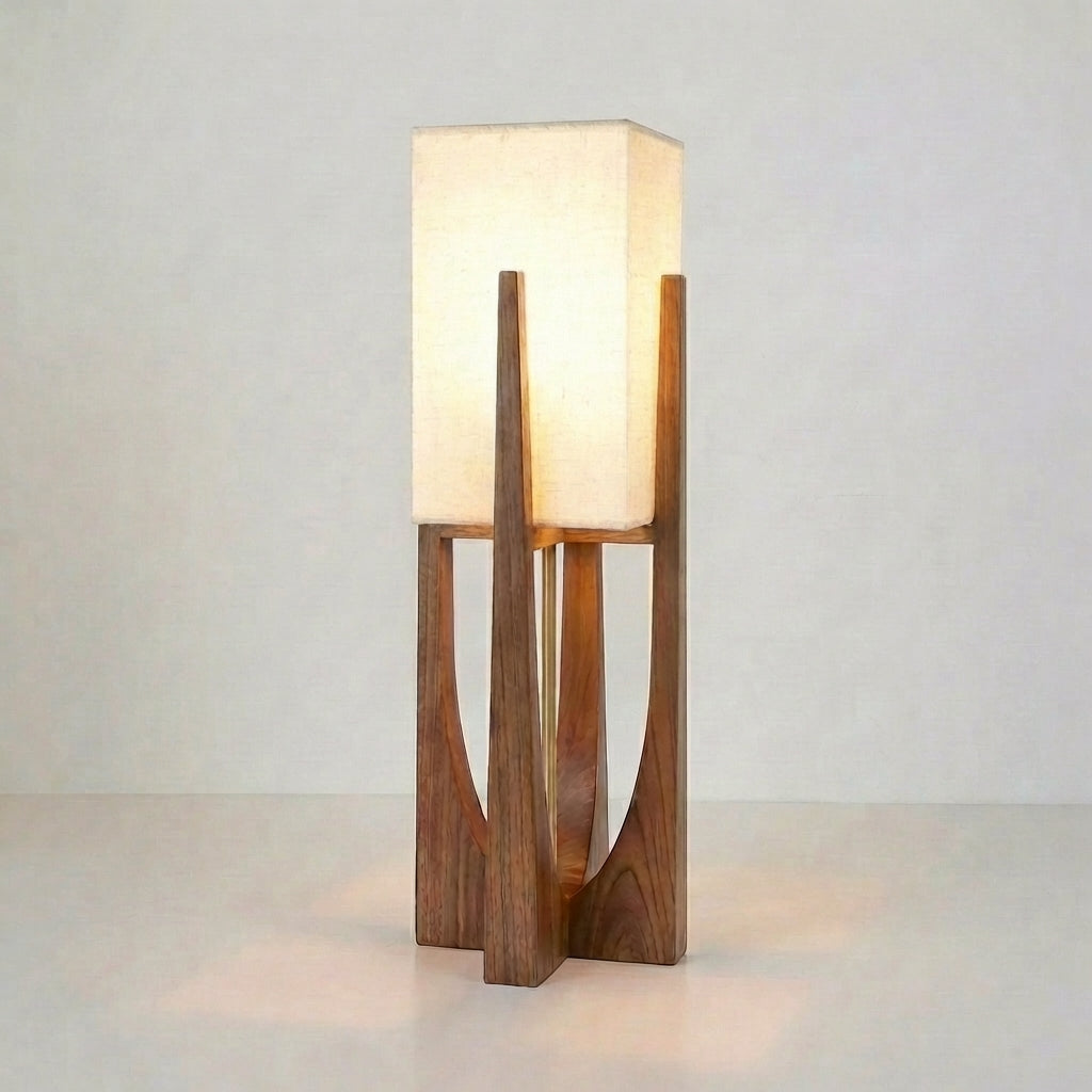 Wabi-Sabi Floor Lamp – Fabric Shade and Wood Base with Warm Light