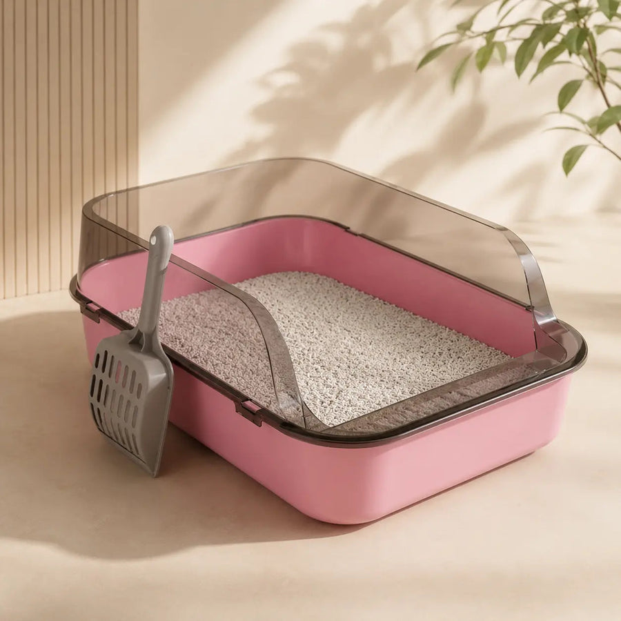 Semi-Enclosed Plastic Litter Box – High Sides and Low Entry for Easy Cleaning