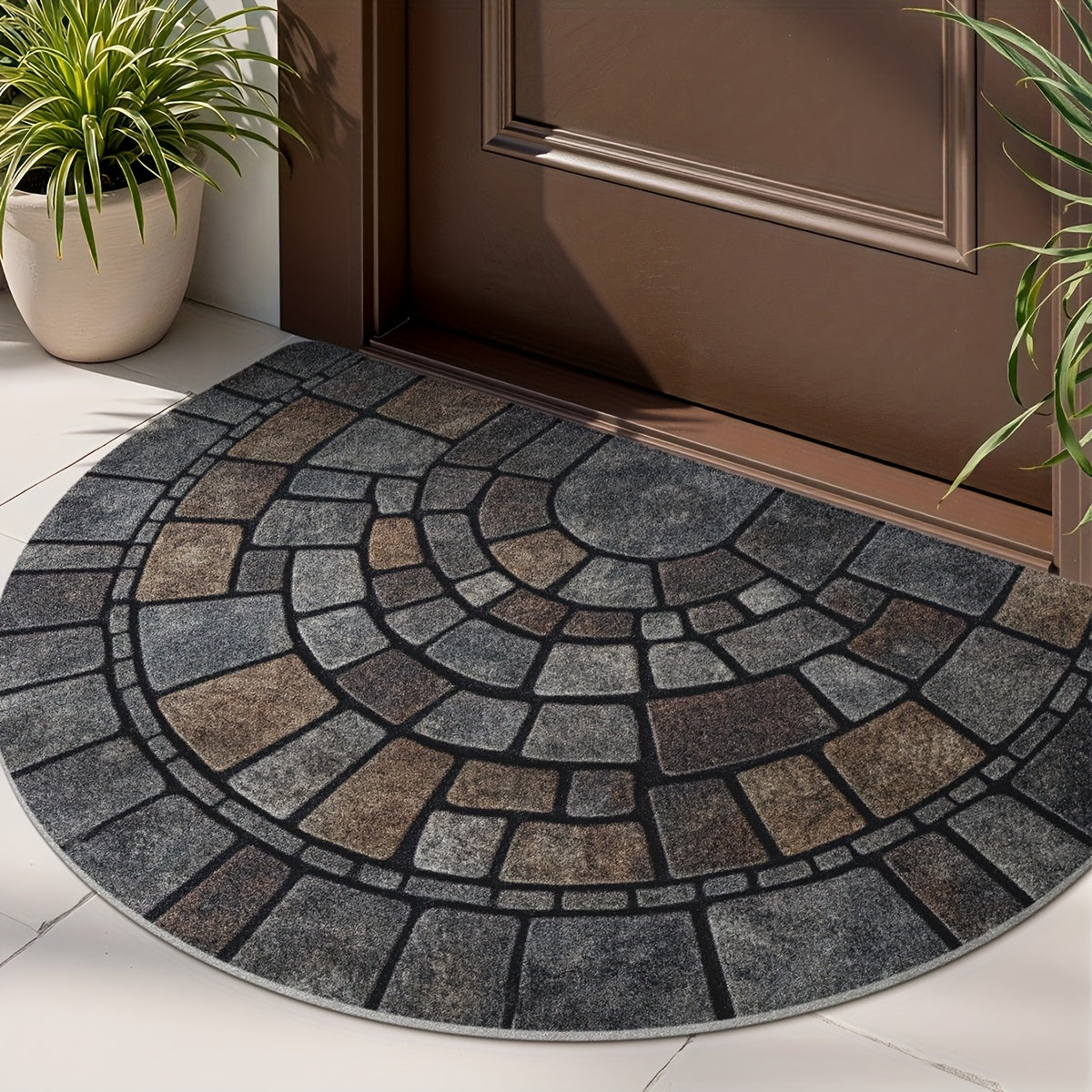 Half-Round Mosaic Pattern Door Mat