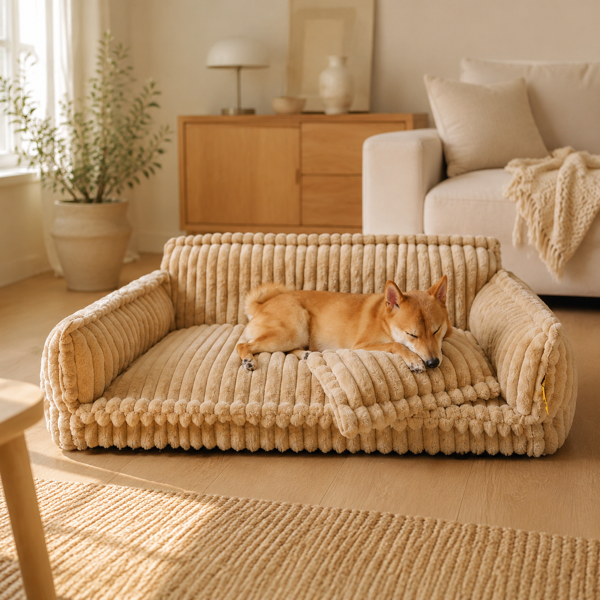 Soft Plush Dog Cushion with High-Density Foam and Ergonomic Neck Support