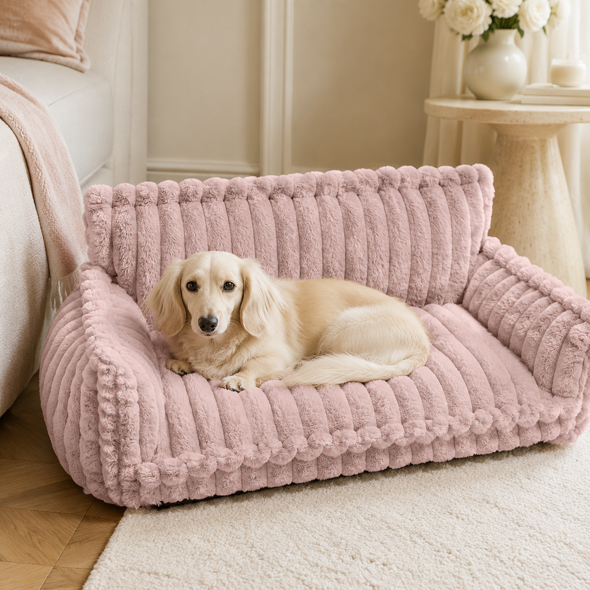 Soft Plush Dog Cushion with High-Density Foam and Ergonomic Neck Support