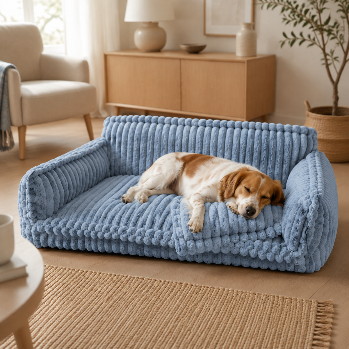 Soft Plush Dog Cushion with High-Density Foam and Ergonomic Neck Support