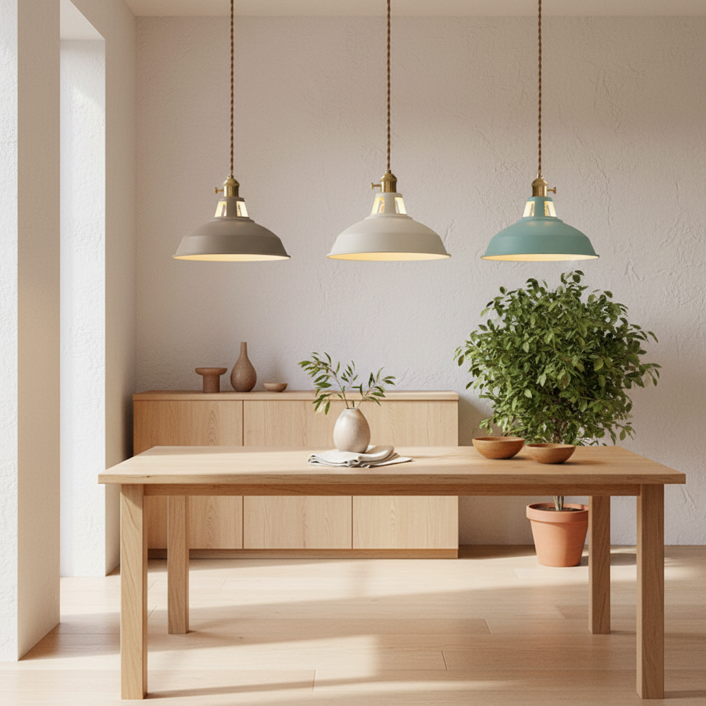 Industrial Iron Pendant Light – Adjustable Height with Colorful Metal Shades